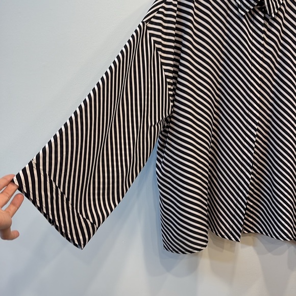 Faithfull The Brand Amici Silk Shirt in Color Toscano Stripe Black - Picture 7 of 11